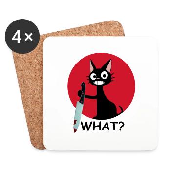 Quoi | Chat, Couteau, Chat Amour, Animal, Bien-être animal - Dessous de verre (lot de 4) - blanc - Devant