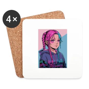 Anime Woman - Coasters (set of 4) - white - Front