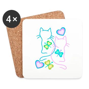Chats Été Enfant Enfants Chaton Rétro Années 80 - Dessous de verre (lot de 4) - blanc - Devant