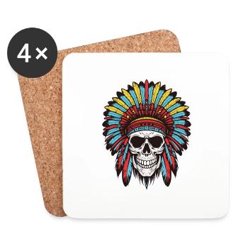Crâne de chef indien Apache - Dessous de verre (lot de 4) - blanc - Devant