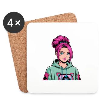 Anime Woman - Coasters (set of 4) - white - Front