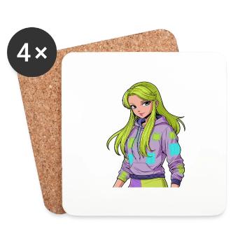 Anime Woman - Coasters (set of 4) - white - Front