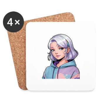 Anime Woman - Coasters (set of 4) - white - Front