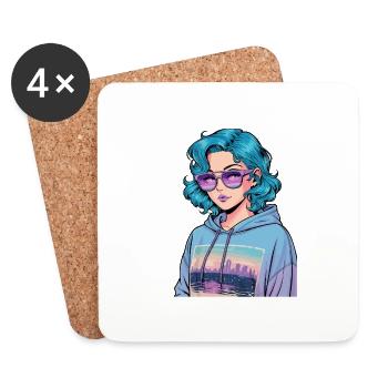 Anime Woman - Coasters (set of 4) - white - Front