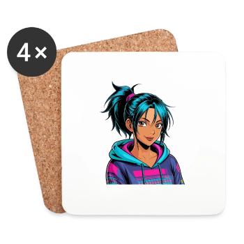 Anime Woman - Coasters (set of 4) - white - Front