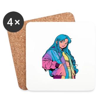 Anime Woman - Coasters (set of 4) - white - Front