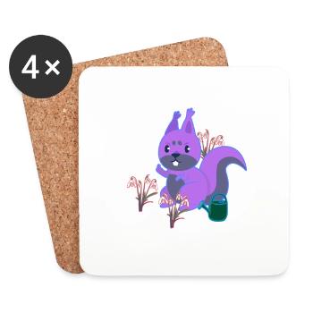 Squirrel Spring Flowers Gardening Flowers - Coasters (set of 4) - white - Front