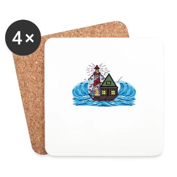 Bateau maison maritime cacahuète marin mer phare - Dessous de verre (lot de 4) - blanc - Devant