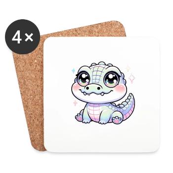Super Cute Kawaii Baby Crocodile - Untersetzer (4er-Set) - Weiß - Vorne