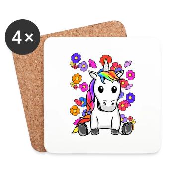 Rétro Licorne Fleurs Été Enfant Enfants Cheval - Dessous de verre (lot de 4) - blanc - Devant