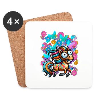 Cheval Chevaux Printemps Fleurs Insectes Enfants - Dessous de verre (lot de 4) - blanc - Devant