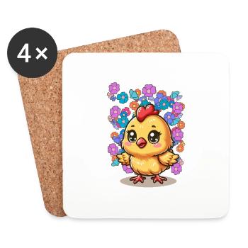 Frühling Küken Kind Kinder Retro 80er Vintage - Untersetzer (4er-Set) - Weiß - Vorne