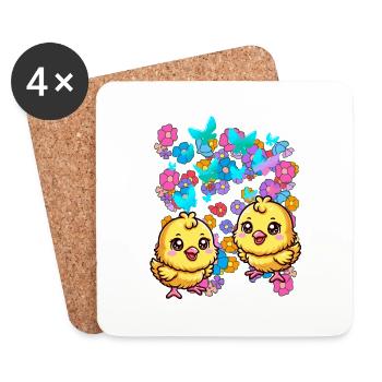 Happy Easter Flowers Chick Child Kids Baby Flower - Coasters (set of 4) - white - Front