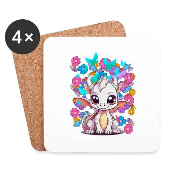 Retro Dragon Child Kids 80s 90s Vintage Baby - Coasters (set of 4) - white - Front
