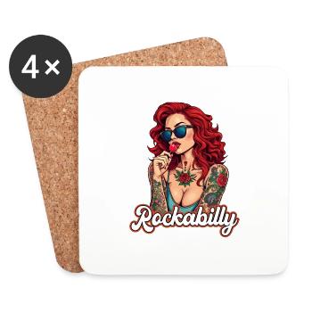 Cool Rockabilly Frau im Syle der 50er - Untersetzer (4er-Set) - Weiß - Vorne