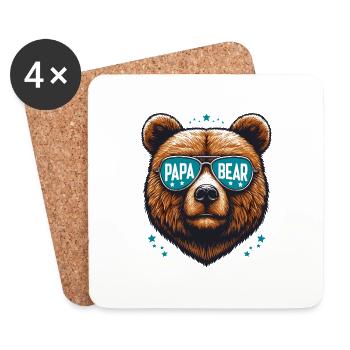 Papa Ours Père Fête des Pères Naissance Famille Drôle - Dessous de verre (lot de 4) - blanc - Devant
