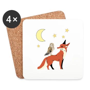 Owl Fox Good Night Kids Child Baby - Coasters (set of 4) - white - Front