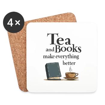 Tea and Books Spruch Zitat Slogan - Untersetzer (4er-Set) - Weiß - Vorne