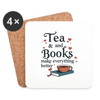 Tea and Books Spruch Zitat Leseratte - Untersetzer (4er-Set) - Weiß - Vorne