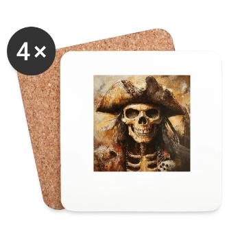 Piratenskelett - Untersetzer (4er-Set) - Weiß - Vorne