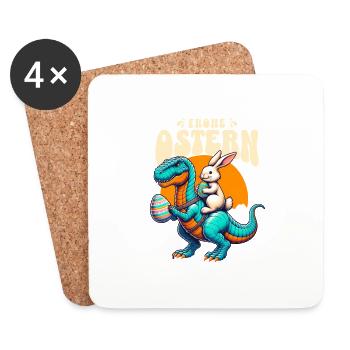 Easter Bunny Riding Dinosaur with Easter Egg - Coasters (set of 4) - white - Front