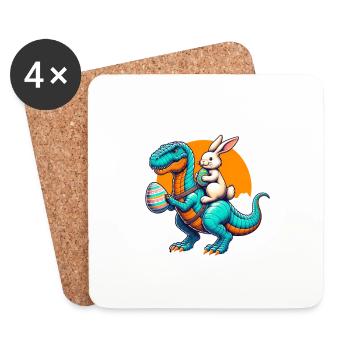 Easter Bunny Riding Dinosaur with Easter Egg - Coasters (set of 4) - white - Front
