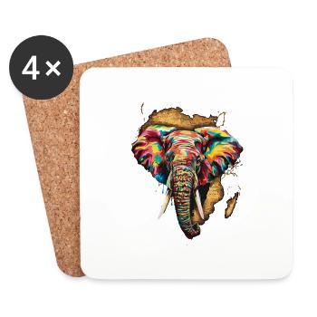 Afrique Éléphant Safari Jungle Art - Dessous de verre (lot de 4) - blanc - Devant