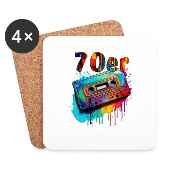 MUSIKKASETTE 70er - Untersetzer (4er-Set) - Weiß - Vorne