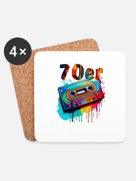 MUSIKKASETTE 70er - Untersetzer (4er-Set) - Weiß