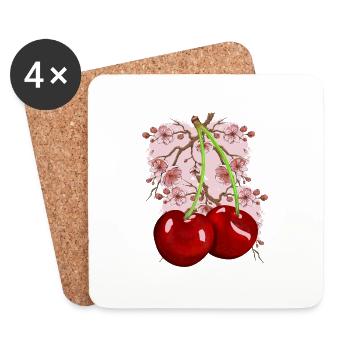 Japan Kish Blossom Cherries Cherry Fruit Fruit - Coasters (set of 4) - white - Front