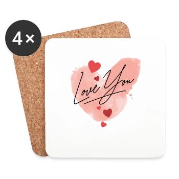 Je t’aime Cœur Amour Couple Amoureux - Dessous de verre (lot de 4) - blanc - Devant