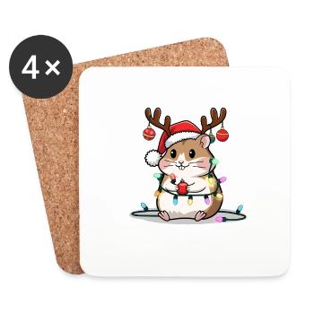Illustration de Noël de hamster mignon pour - Dessous de verre (lot de 4) - blanc - Devant