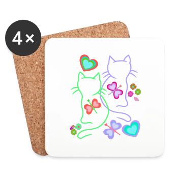 Chats, Chat, Pâques, Printemps, Rétro, Années 80, Années 90, Enfant - Dessous de verre (lot de 4) - blanc - Devant