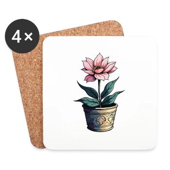 Blühende Schönheit – Vintage Blumenmotiv Blumentop - Untersetzer (4er-Set) - Weiß - Vorne