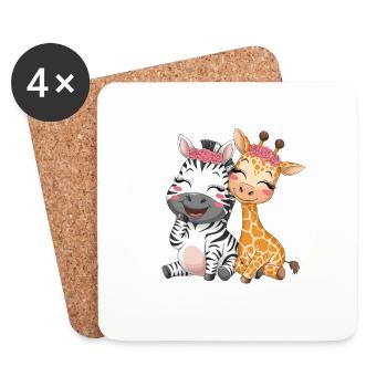 Süßes Zebra und Giraffe für Kinder - Untersetzer (4er-Set) - Weiß - Vorne
