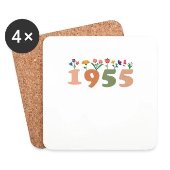 70 Années Vintage 1955 Anniversaire Femmes Fleurs - Dessous de verre (lot de 4) - blanc - Devant