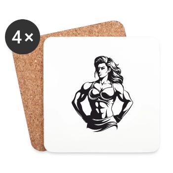 Frau Muskeln Gym Bodybuilding Fitness - Untersetzer (4er-Set) - Weiß - Vorne