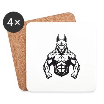 Chien Muscles Gym Musculation - Dessous de verre (lot de 4) - blanc - Devant