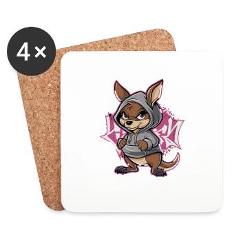 Kangaroo Street Art Graffiti Urban Style with Hoodie - Coasters (set of 4) - white - Front