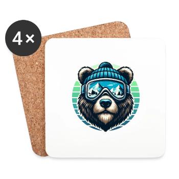 Funny bear with ski goggles and ski cap loves skiing - Coasters (set of 4) - white - Front