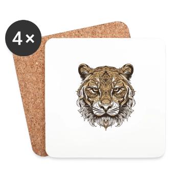 Portrait de tigre - Dessous de verre (lot de 4) - blanc - Devant