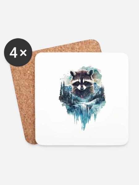 Waschbär - Untersetzer (4er-Set) - Weiß