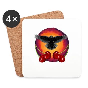 Rockabilly Crow Crows Cherry Cherries Fruit - Coasters (set of 4) - white - Front