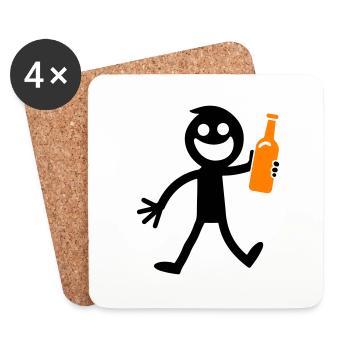 Beer Drinking Stick Figure - Coasters (set of 4) - white - Front