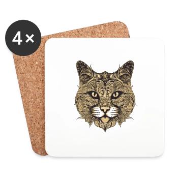 Tête de portrait de chat - Dessous de verre (lot de 4) - blanc - Devant