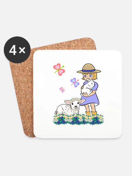 Kinder Kind Mädchen Schaf Schafe Lamm Ostern - Untersetzer (4er-Set) - Weiß