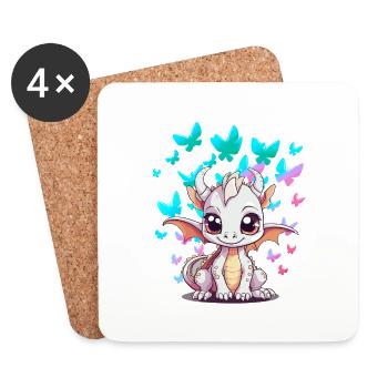 Dragon Dragon Papillons Enfants Enfant Bébé - Dessous de verre (lot de 4) - blanc - Devant