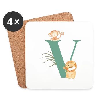 Buchstabe v grüne Dschungeltiere - Untersetzer (4er-Set) - Weiß - Vorne
