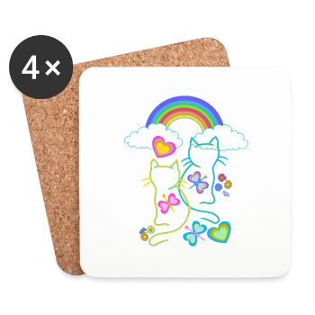 Arc-en-ciel Printemps Été Chats Chat Enfants - Dessous de verre (lot de 4) - blanc - Devant