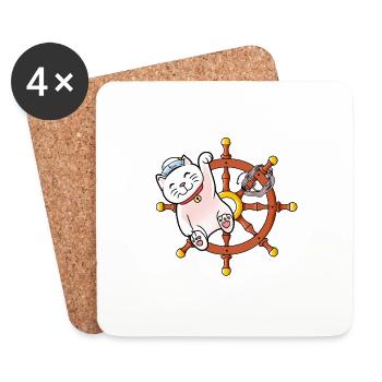 maritim Katze Katzen segeln Moin Kinder Kind - Untersetzer (4er-Set) - Weiß - Vorne